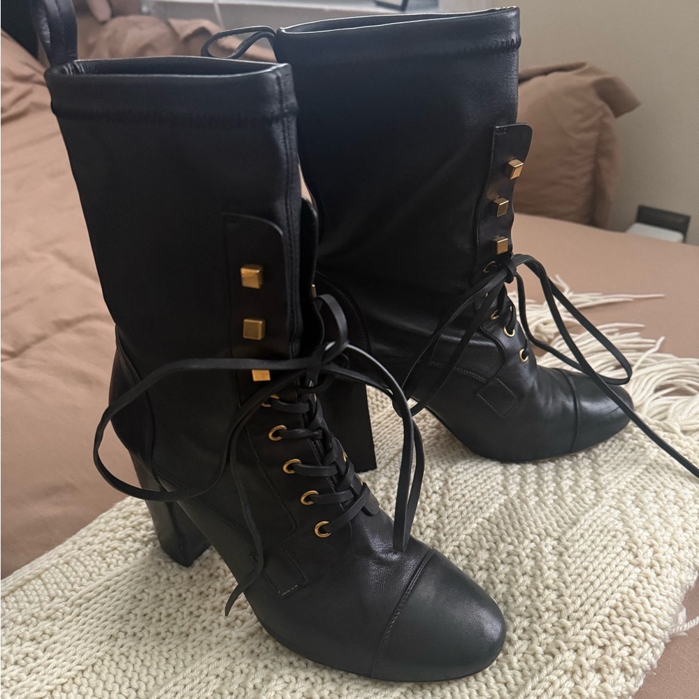 Stuart Weitzman 'Veruka' Black Leather Lace-Up Boot (as seen on Meghan Markle)